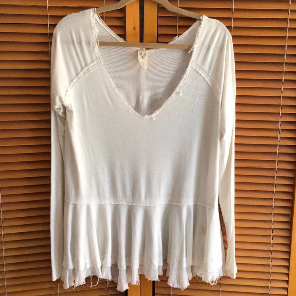 We the Free Cream Long-Sleeve Peplum Top